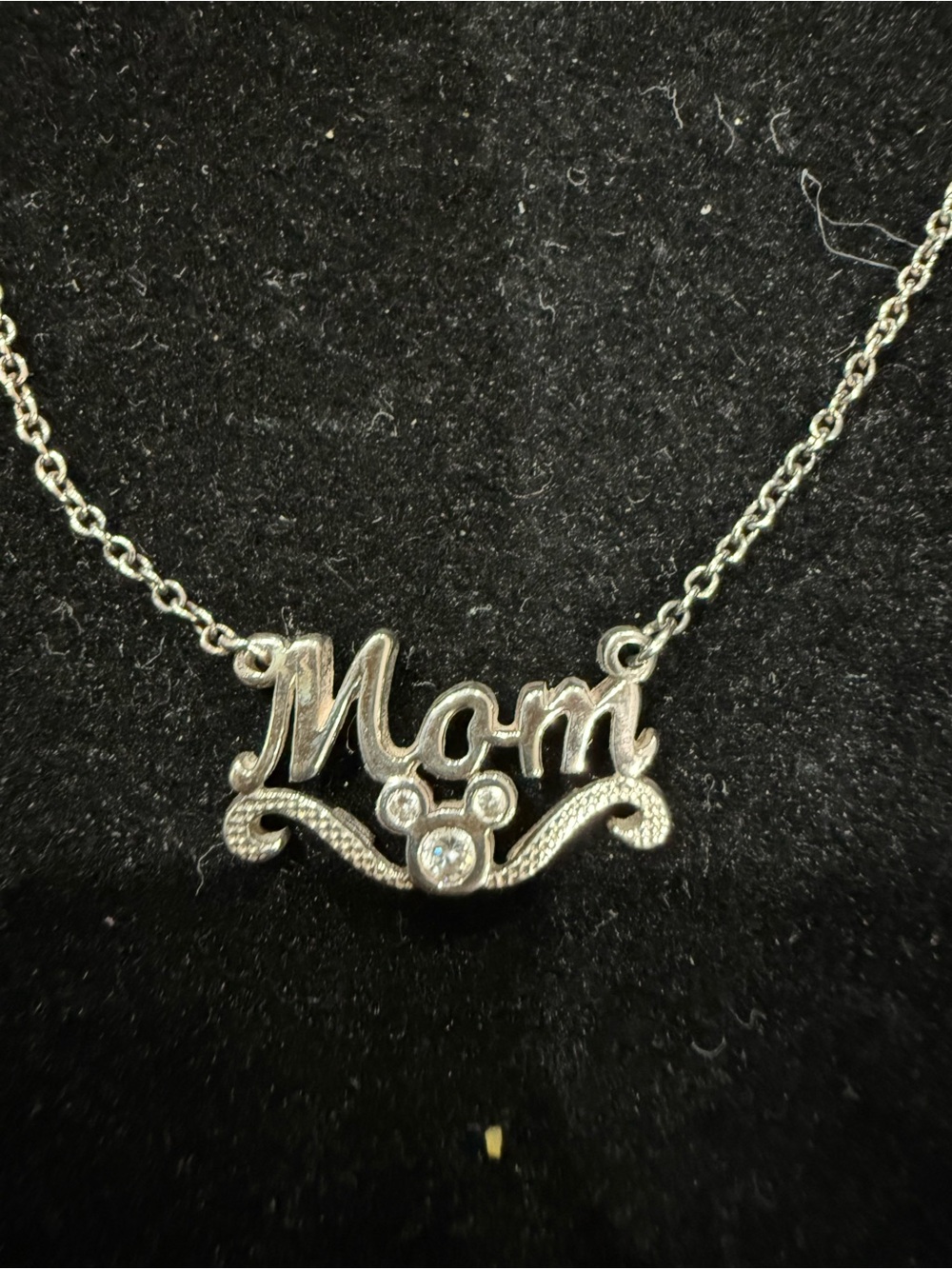 DISNEY Mom Script Pendant Necklace in Silver